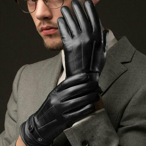 2019 Winter Men Black Leather Gloves Anti-skid Touch Screen Outdoor Driving Warm Windproof Waterproof Motorcycle Driving Gloves