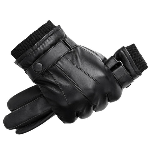 BISON DENIM Men Genuine Sheepskin Leather Gloves Autumn Winter Warm Touch Screen Full Finger Black Gloves High Quality S019